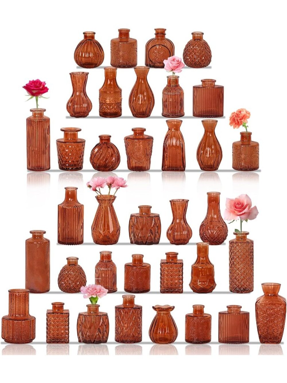 36 Set Of Vintage Glass Bottles Brown Bud Vases Small Flower Vases For Home Dec